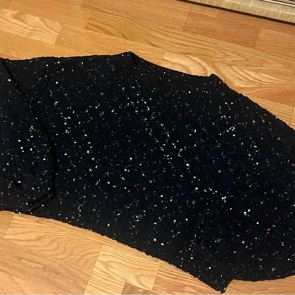 HYFVE Black Cropped Knit Sweater with Colorful Speckles and Bubble Sleeves